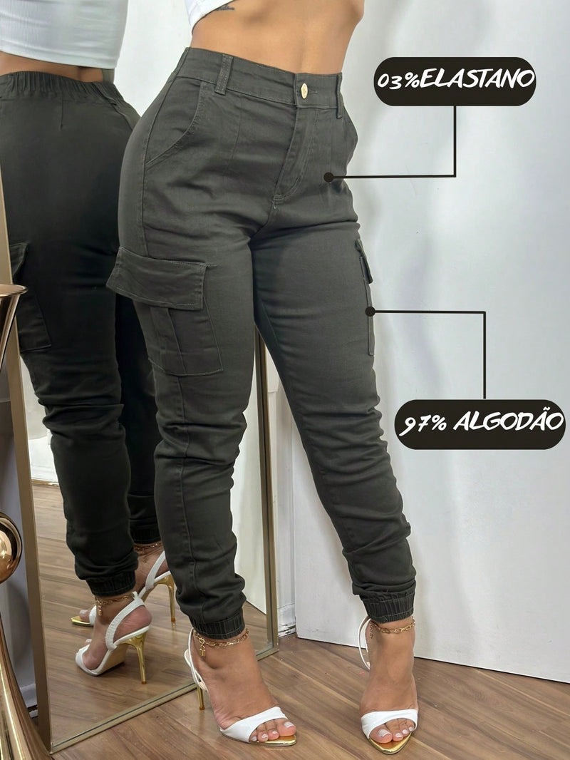 Stillger Moda Jeans Calça Cargo Jeans Feminina Jogger Cintura Alta Levanta Bumbum Com Lycra Bolsos Laterais