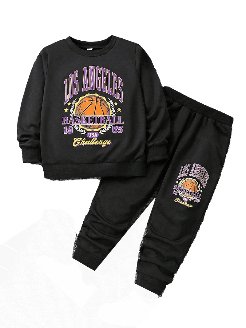 2 peças/conjunto Moletom com Capuz e Calça Esportiva com Estampa de Slogan de Basquete Casual para Meninos Jovens, Adequado para Primavera e Outono, para Esporte, Lazer, Uso Diário, Exterior, Escola