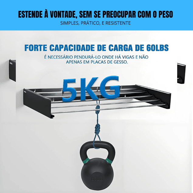 Varal Retrátil Discreto em alumínio 104 Cm 6 varetas