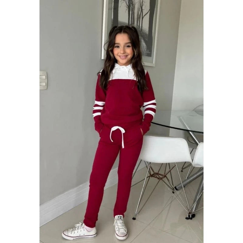 conjunto feminino infantil moletom agasalho inverno (4 ao 14) malha crepe
