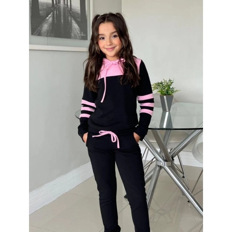 conjunto feminino infantil moletom agasalho inverno (4 ao 14) malha crepe