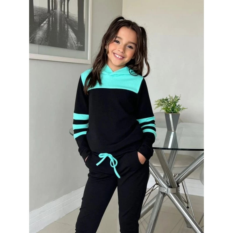 conjunto feminino infantil moletom agasalho inverno (4 ao 14) malha crepe