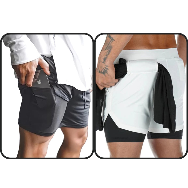 KIT 2 BERMUDAS 2 EM 1 KAIZEN  FIT COM PROTEÇAO UV ACADEMIA