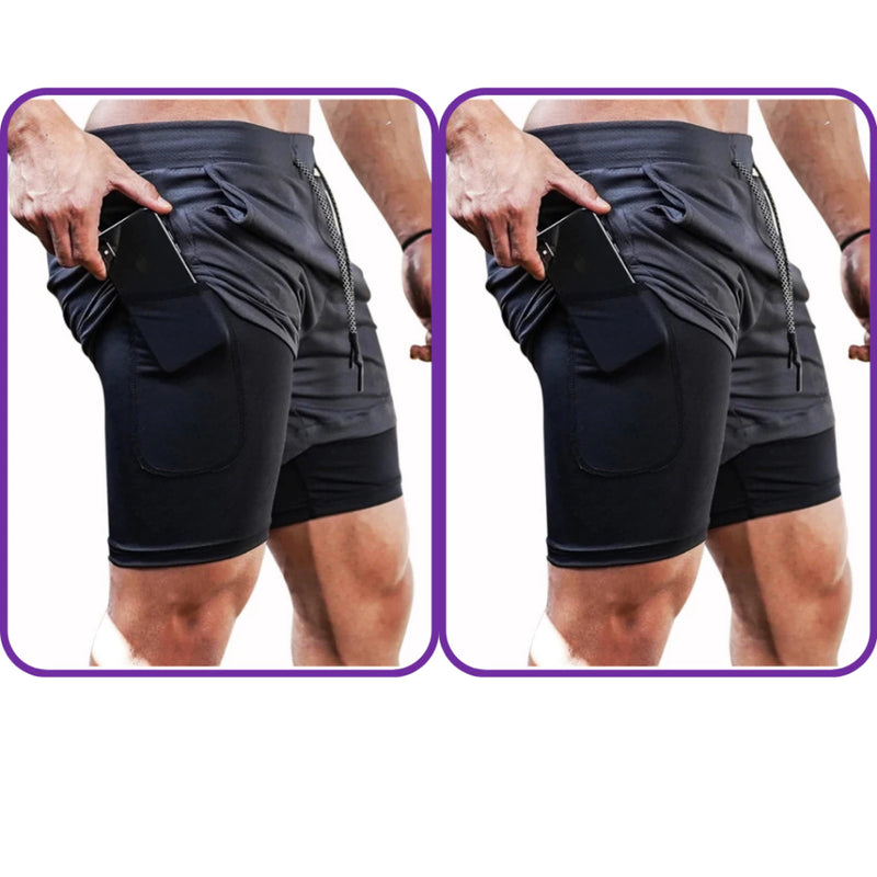 KIT 2 BERMUDAS 2 EM 1 KAIZEN  FIT COM PROTEÇAO UV ACADEMIA