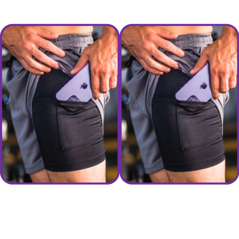 KIT 2 BERMUDAS 2 EM 1 KAIZEN  FIT COM PROTEÇAO UV ACADEMIA