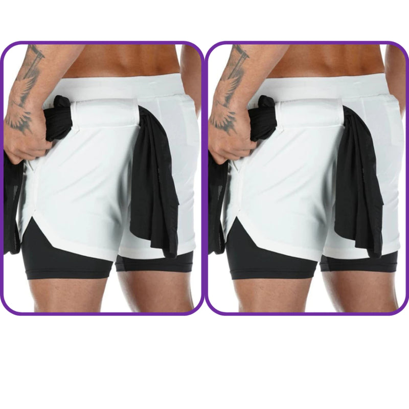 KIT 2 BERMUDAS 2 EM 1 KAIZEN  FIT COM PROTEÇAO UV ACADEMIA