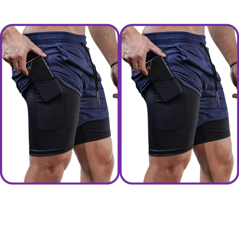 KIT 2 BERMUDAS 2 EM 1 KAIZEN  FIT COM PROTEÇAO UV ACADEMIA