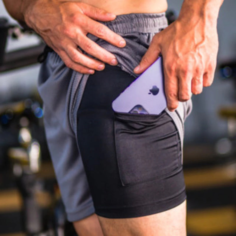 KIT 2 BERMUDAS 2 EM 1 KAIZEN  FIT COM PROTEÇAO UV ACADEMIA