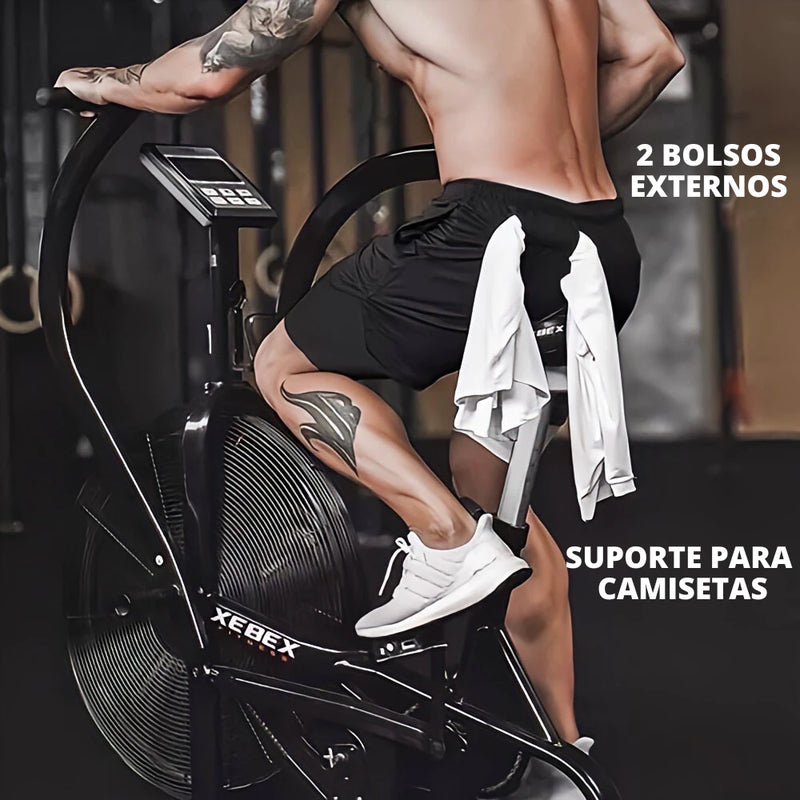 KIT 2 BERMUDAS 2 EM 1 KAIZEN  FIT COM PROTEÇAO UV ACADEMIA