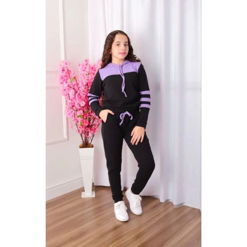 conjunto feminino infantil moletom agasalho inverno (4 ao 14) malha crepe
