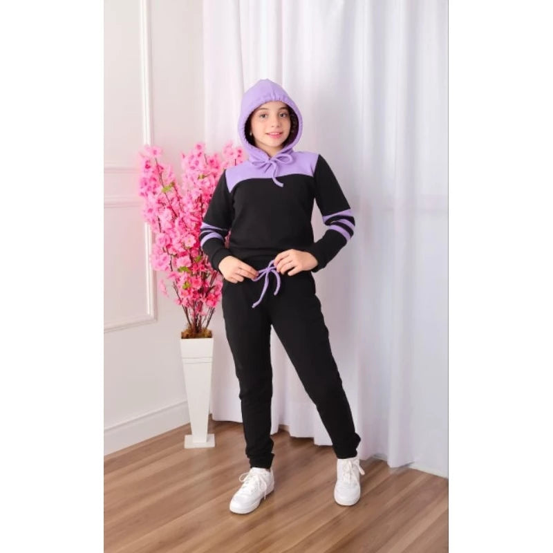 conjunto feminino infantil moletom agasalho inverno (4 ao 14) malha crepe