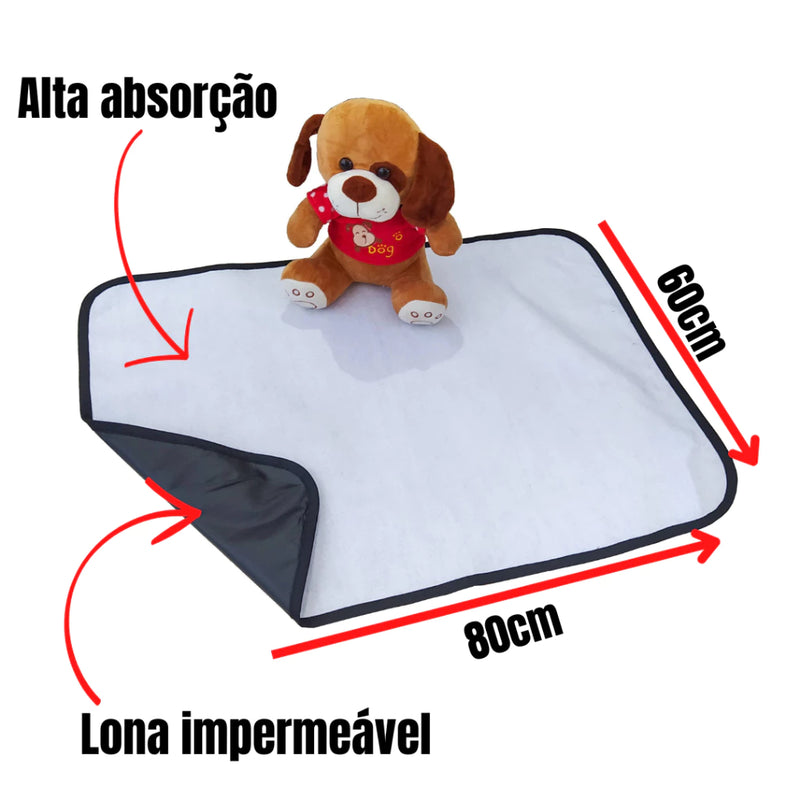 Kit 3 Tapetes Higiênicos Laváveis 80x60cm Branco com Borda Preta. Vila Flor Pee Dog GG
