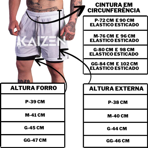 KIT 2 BERMUDAS 2 EM 1 KAIZEN  FIT COM PROTEÇAO UV ACADEMIA