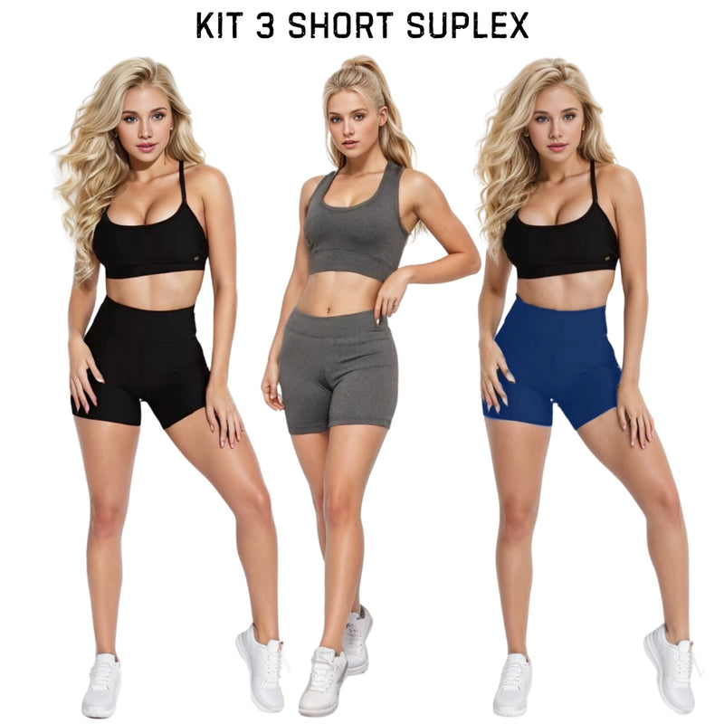 Kit 3 Shorts Suplex Legging Academia Cós Alto Não fica Transparente