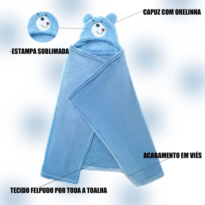 Toalha de Banho Bebê Felpuda Capuz Infantil Recém Nascido Com Orelhinha Menino e Menina 100*75cm