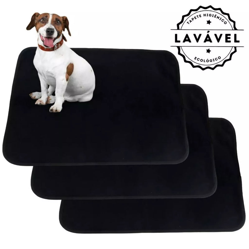 Kit 3 Tapetes Higiênicos Laváveis 80x60cm Branco com Borda Preta. Vila Flor Pee Dog GG