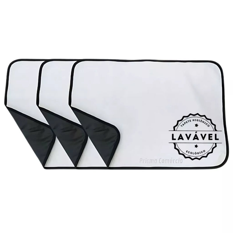 Kit 3 Tapetes Higiênicos Laváveis 80x60cm Branco com Borda Preta. Vila Flor Pee Dog GG