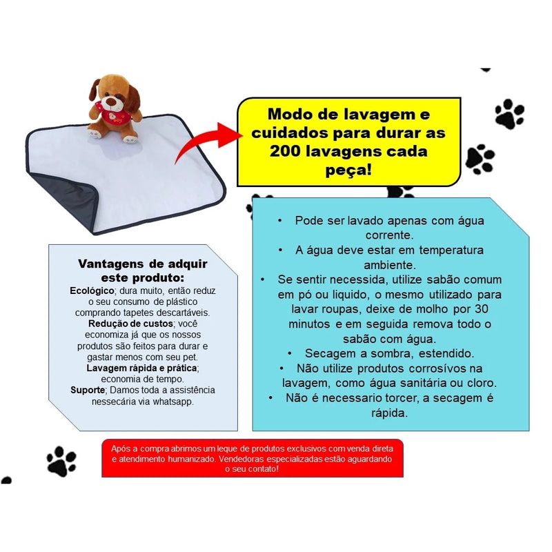 Kit 3 Tapetes Higiênicos Laváveis 80x60cm Branco com Borda Preta. Vila Flor Pee Dog GG