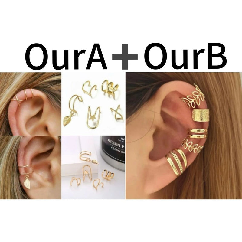Conjunto de 5 brincos, elegante clipe de osso de orelha em forma de C com folha pequena e oca, sem furos para orelhas